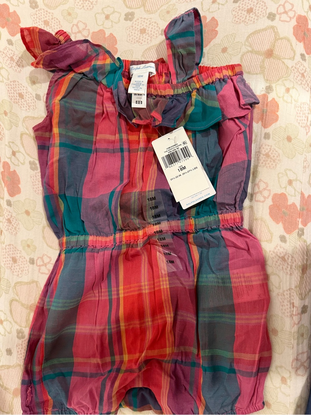 Ralph Lauren Baby Girls Plaid Romper